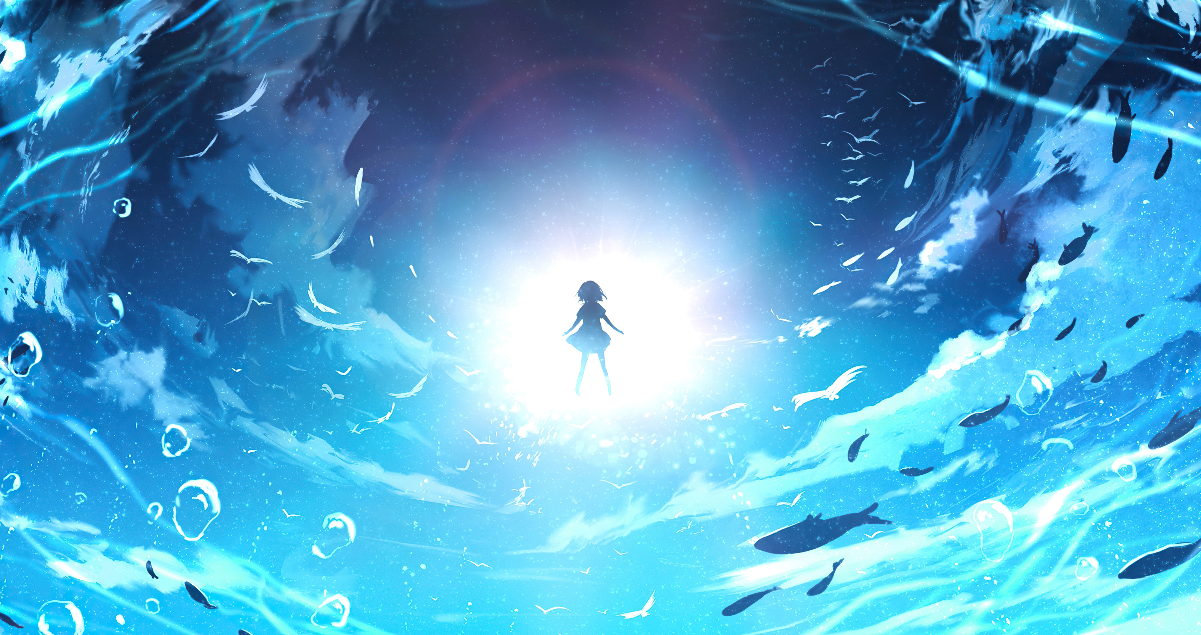 Blue Ocean Anime Wallpaper (Light Portal Scene) – free HD wallpaper