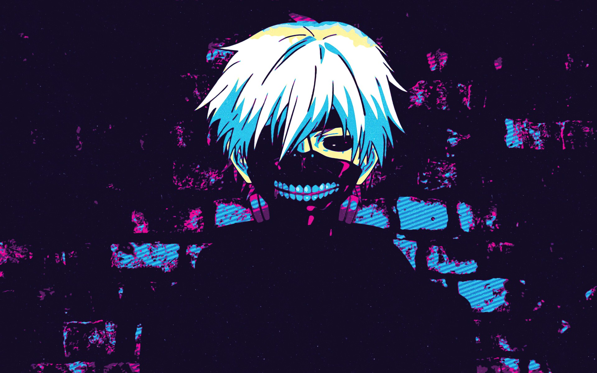 Neon Glitch Anime Wallpaper with Masked Character – free HD wallpaper