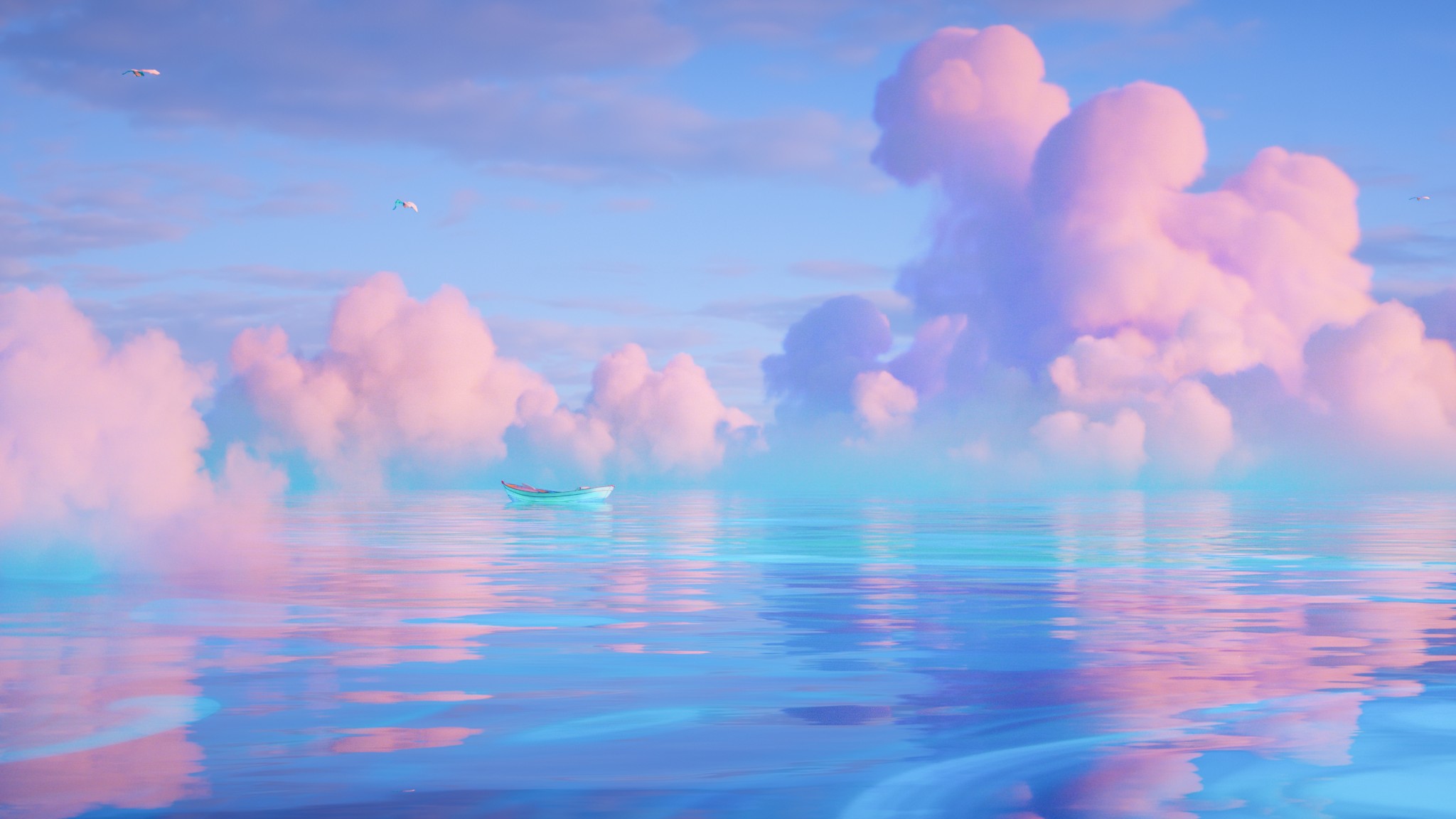 Pastel Cloud Ocean Reflection Wallpaper