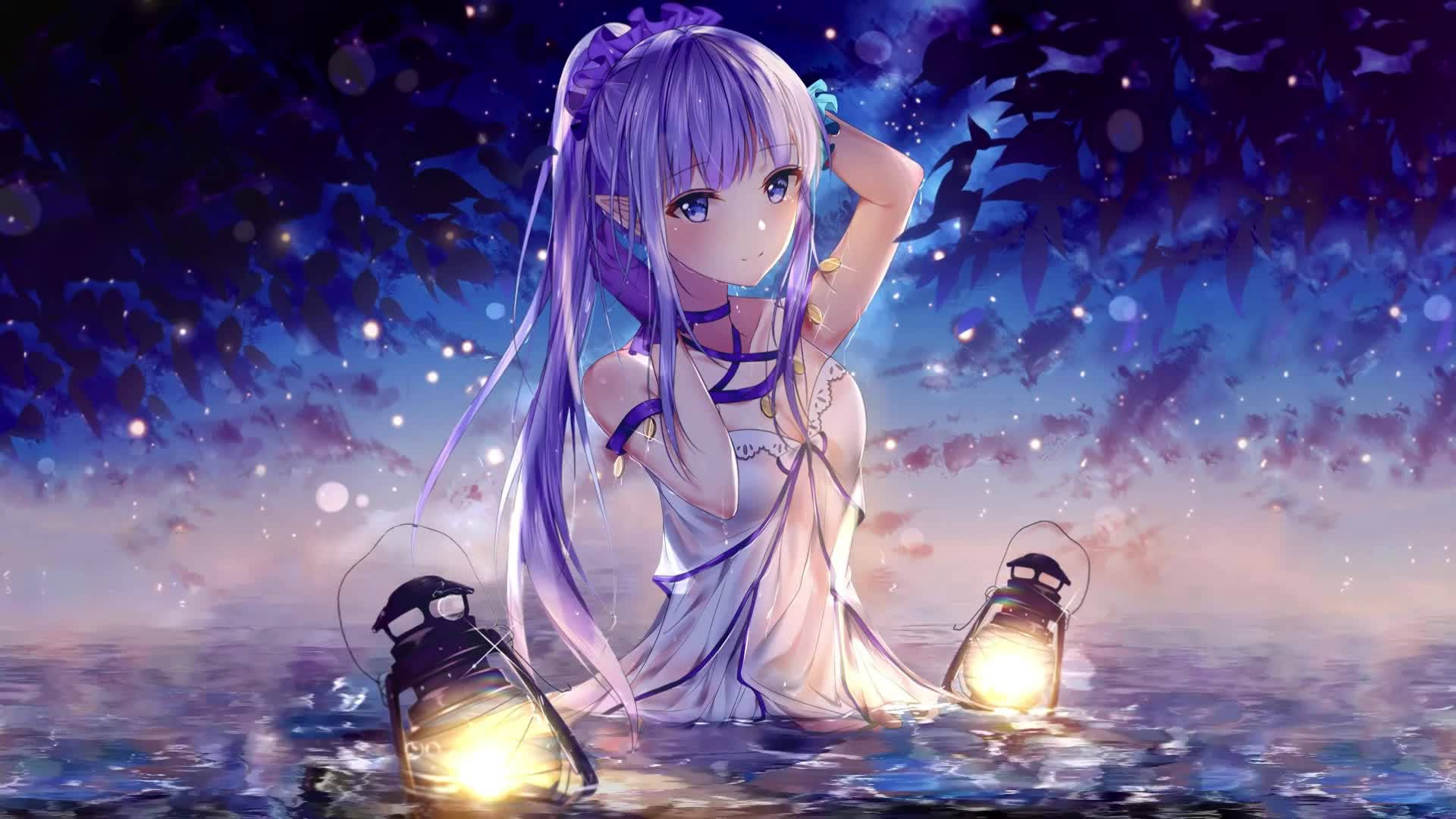 Moonlit Anime Girl Lanterns Wallpaper