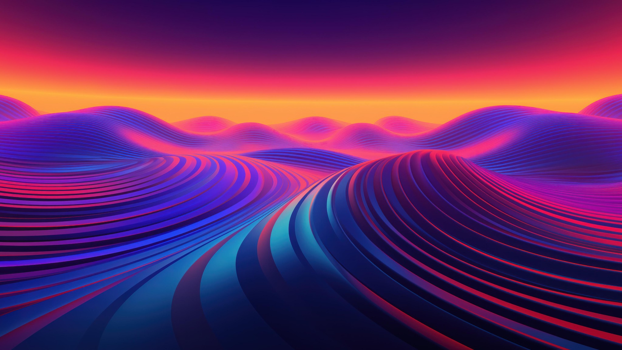Neon Abstract Wave Landscape Wallpaper