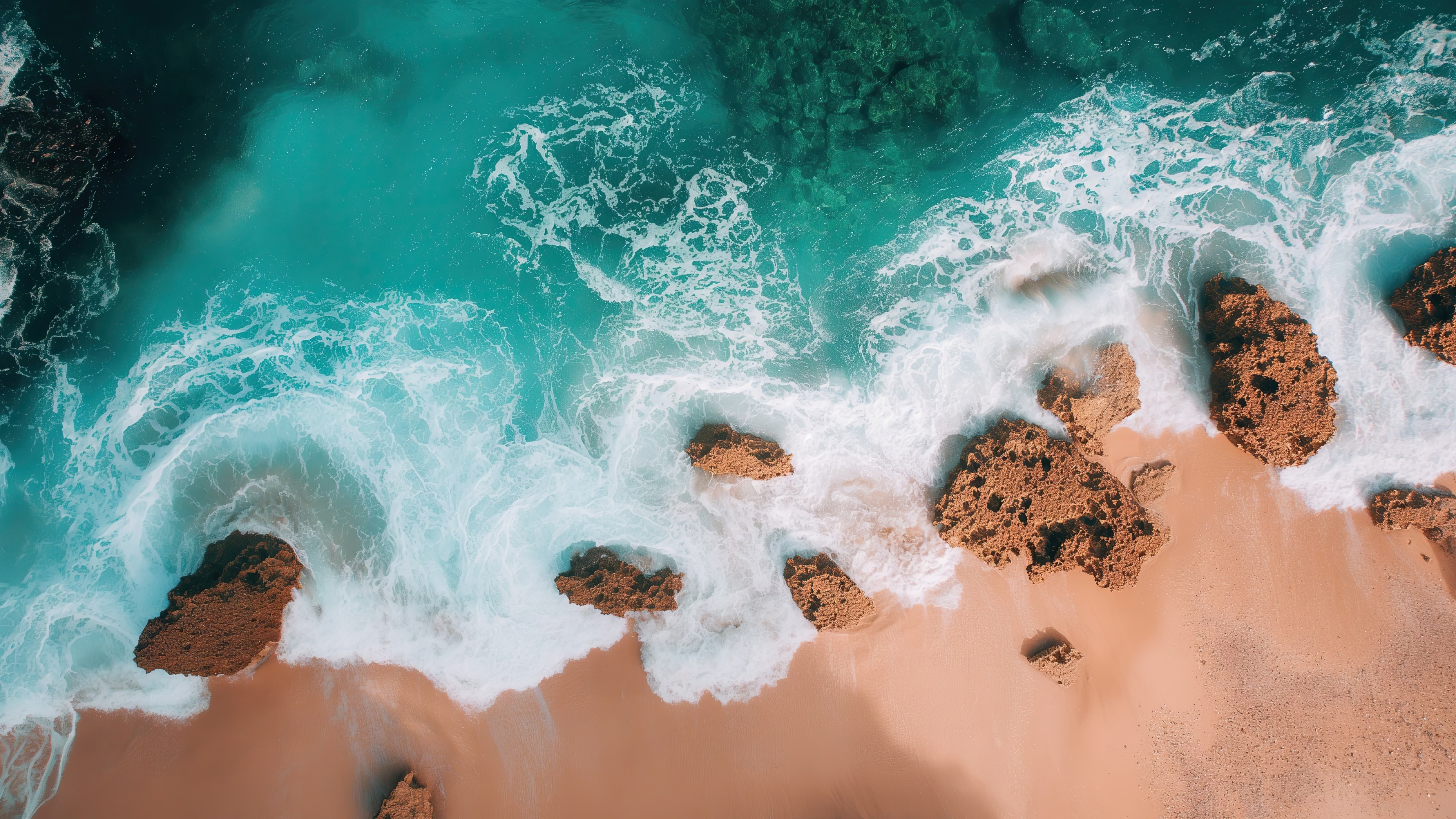 Turquoise Waves Over Rocky Shore Wallpaper – free HD wallpaper