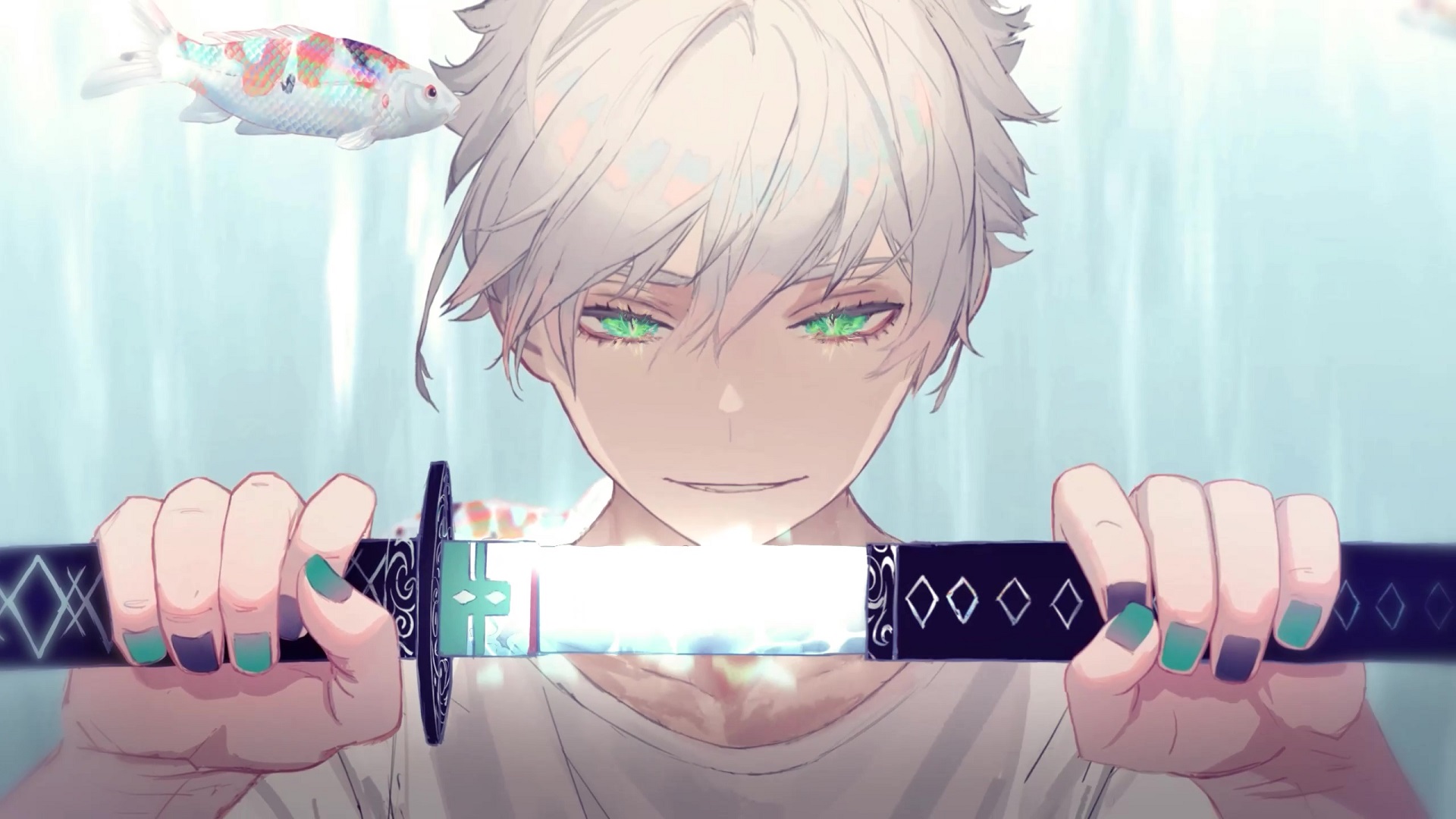 Anime Samurai Boy with Koi Fish Sword Glow Wallpaper – free HD wallpaper