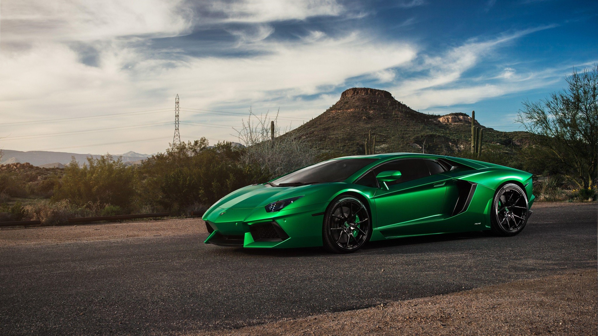Green Lamborghini Desert Road Wallpaper