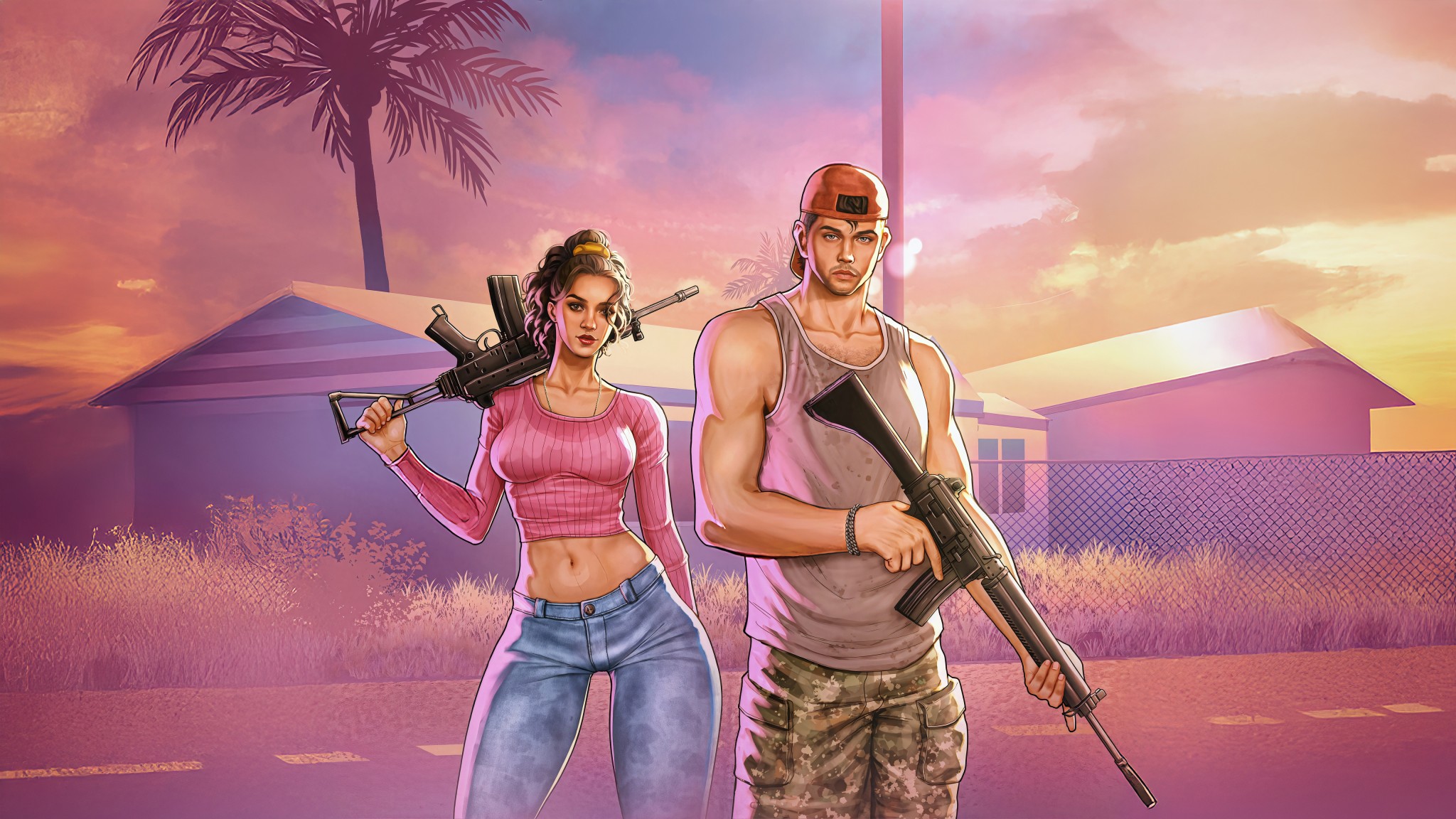 GTA VI Duo Characters Sunset Scene Wallpaper