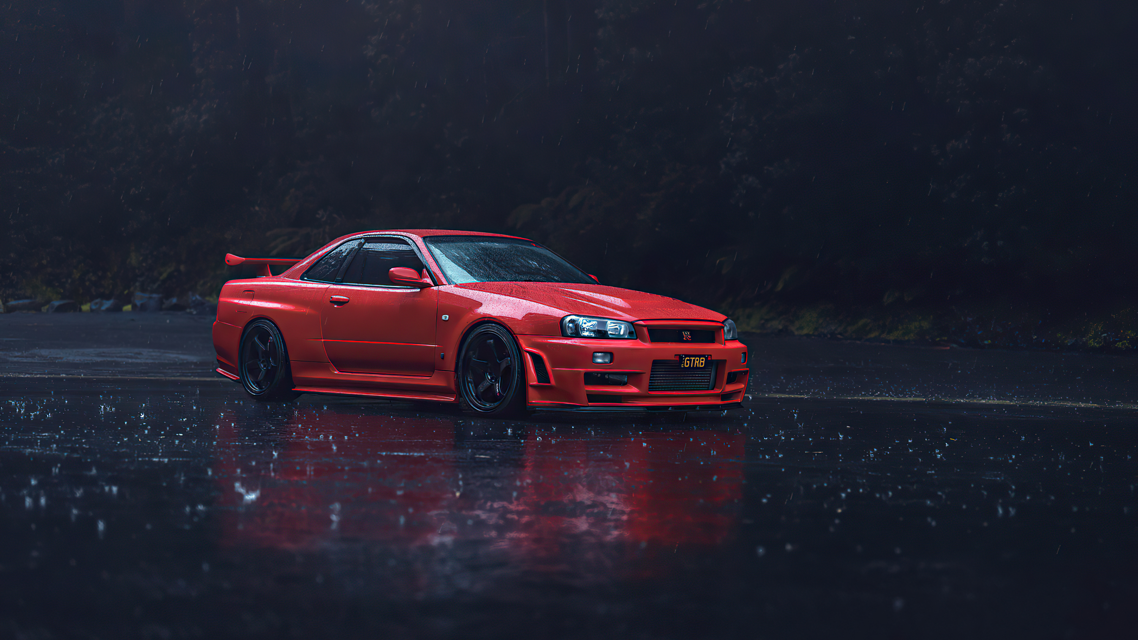 Red Nissan Skyline GT-R Rain Wallpaper – free HD wallpaper