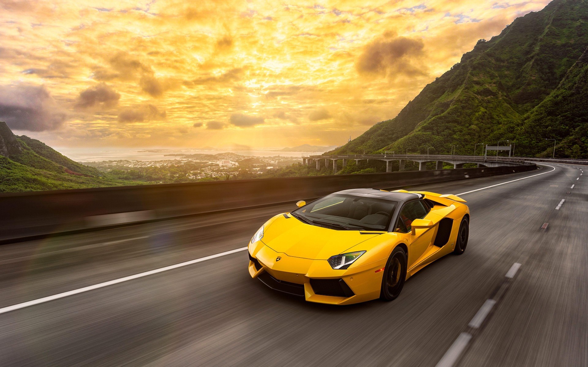 Yellow Lamborghini Aventador Mountain Highway Wallpaper – free HD wallpaper