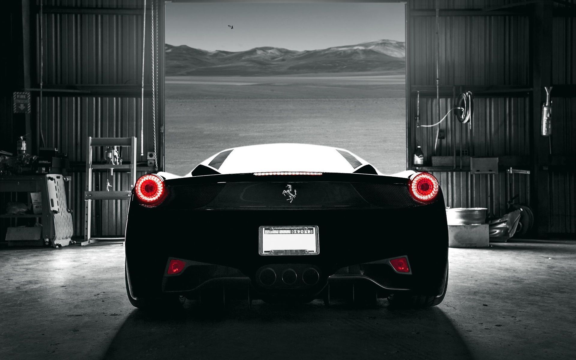 Black Ferrari Rear Garage Wallpaper