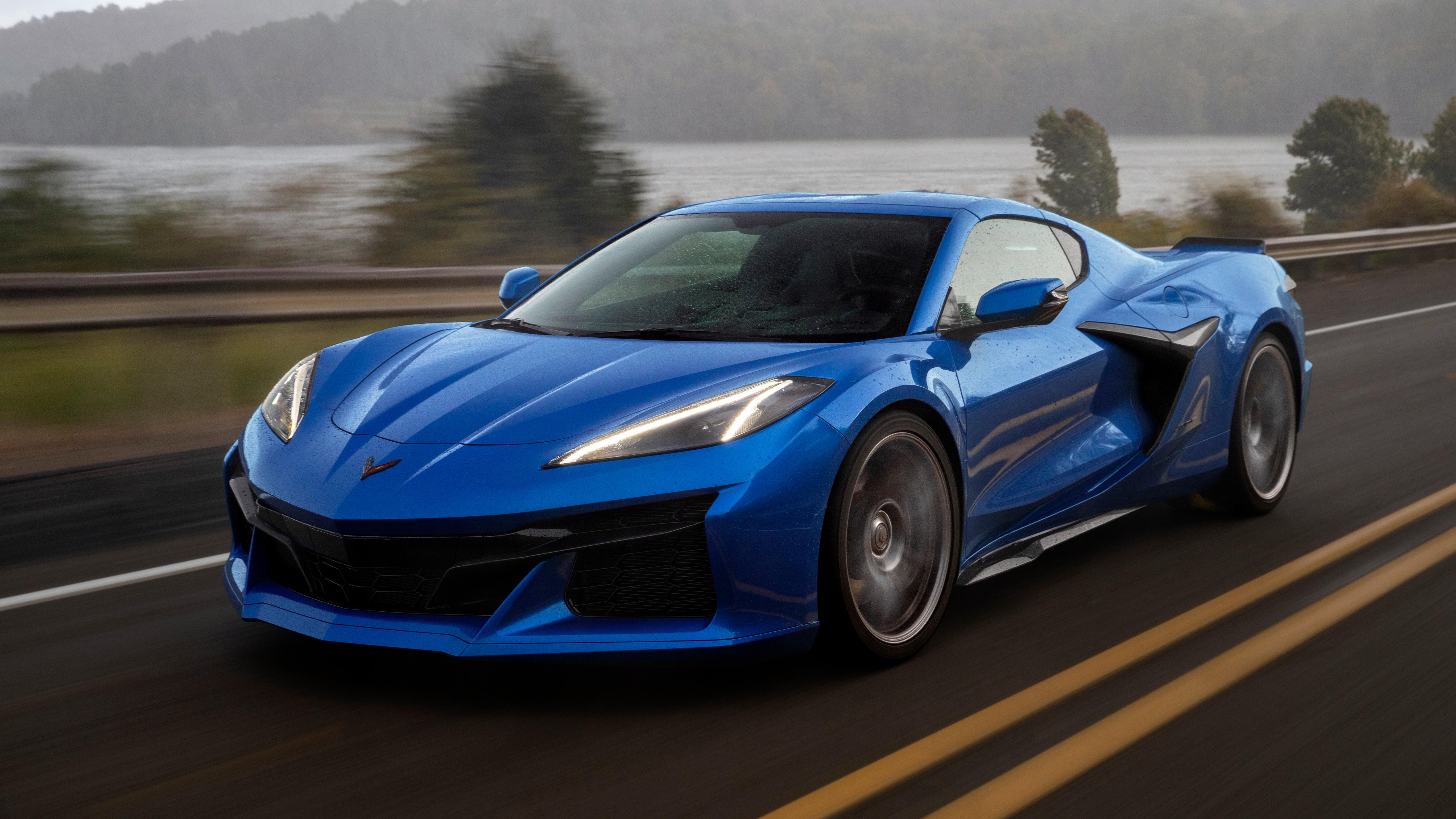 Blue Corvette Wet Road Wallpaper – free HD wallpaper