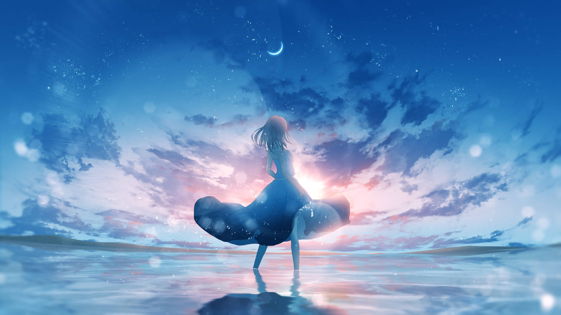 Dreamy Blue Sky Anime Girl Wallpaper