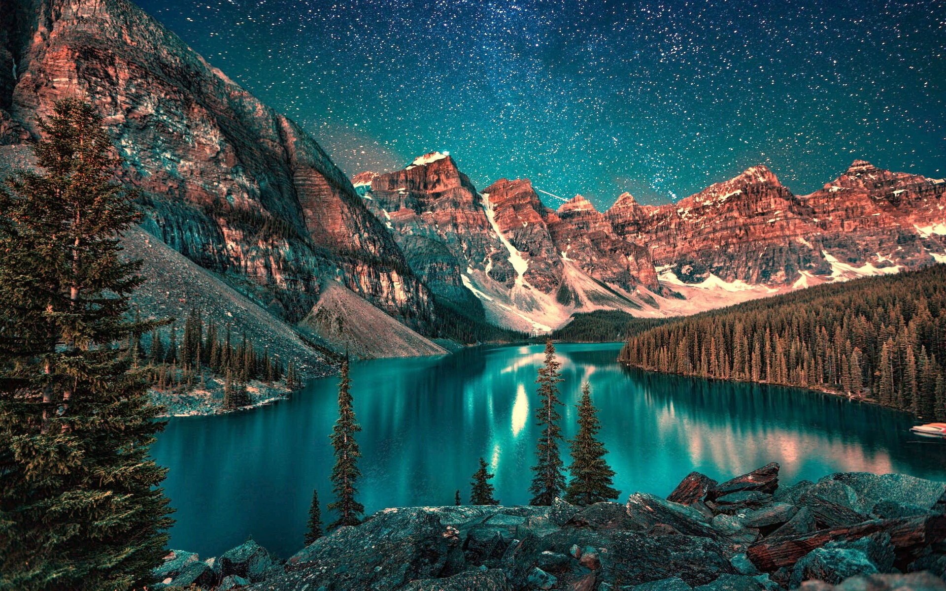 Starry Mountain Lake Night Stars Wallpaper