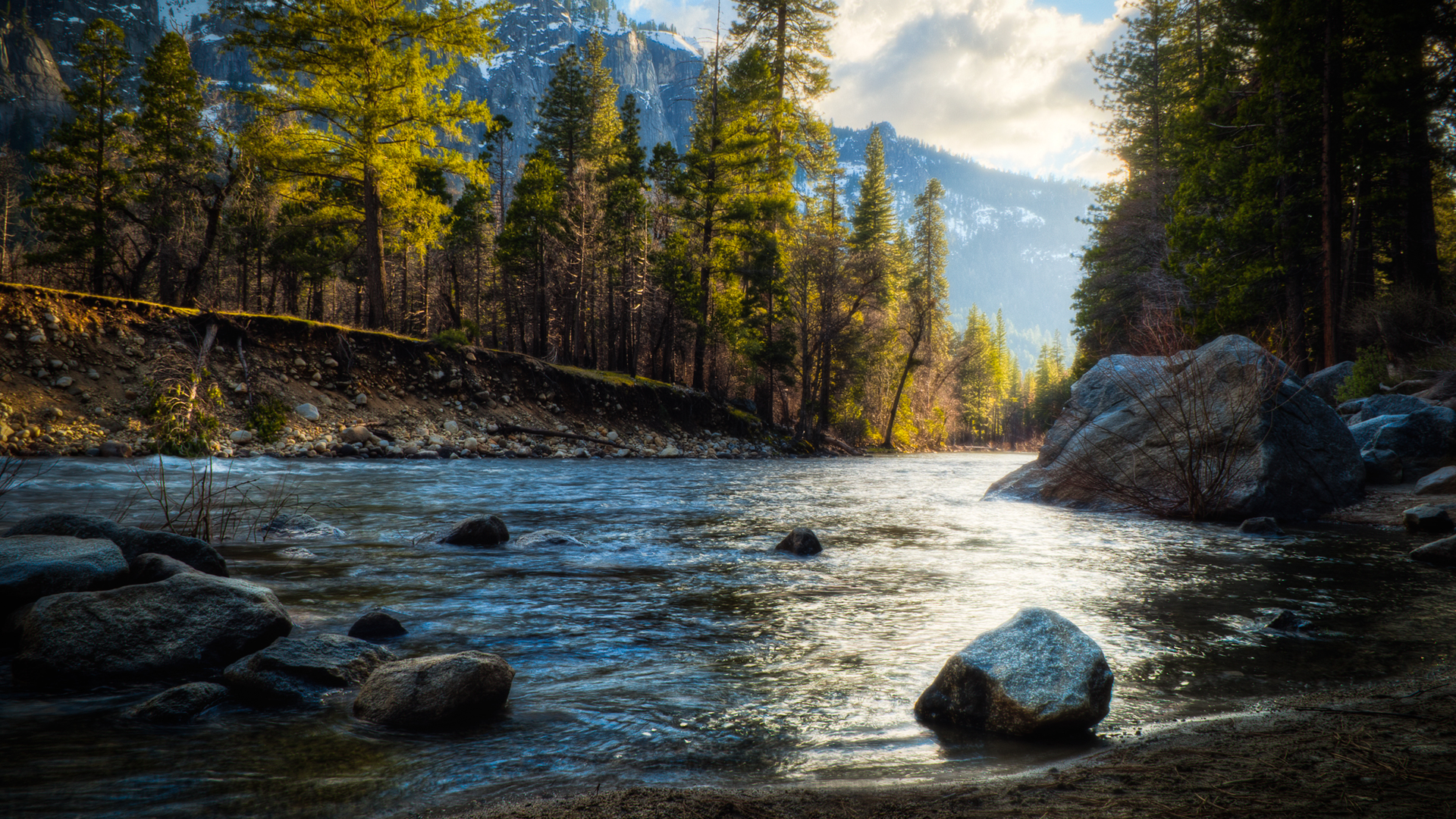 Mountain River Forest Valley Wallpaper