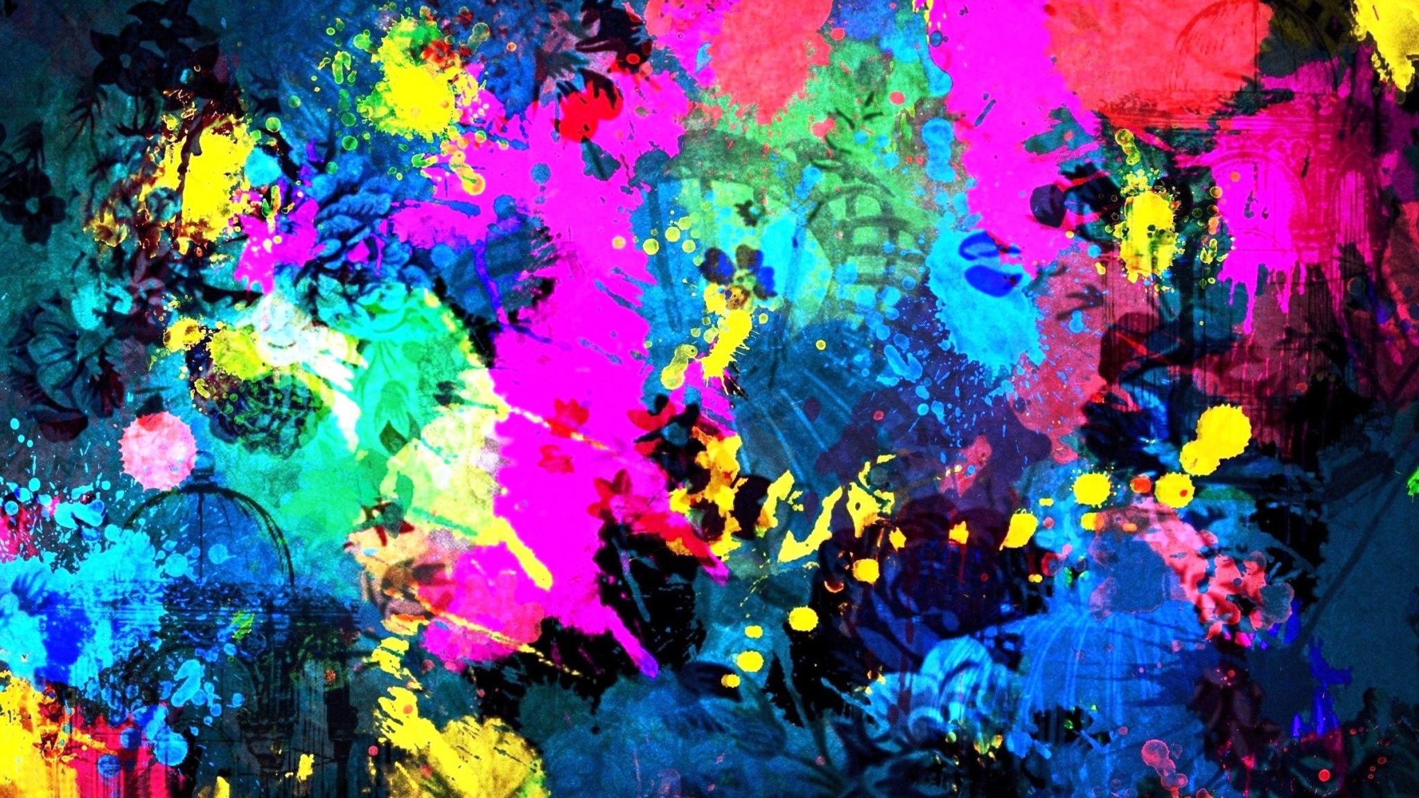 Neon Paint Splash Abstract Wallpaper