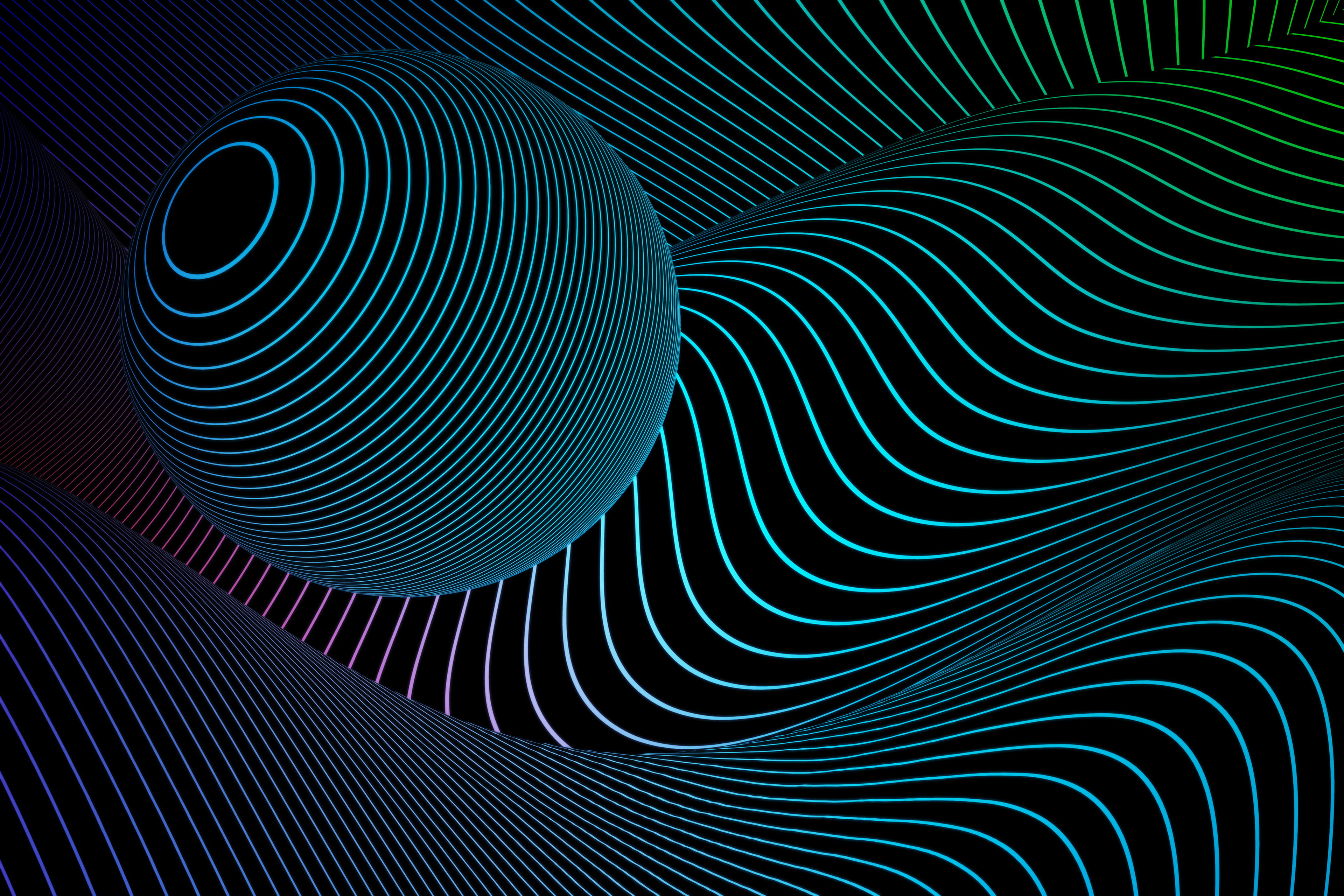 Neon Sphere Lines 3D Wallpaper – free HD wallpaper