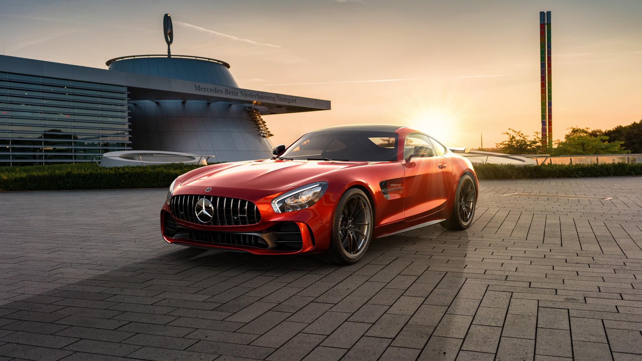 Red Mercedes AMG GT Sunset Wallpaper
