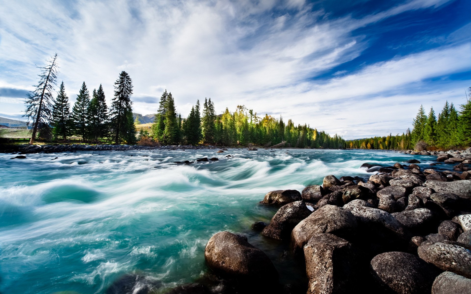 Turquoise River Rapids Landscape Wallpaper