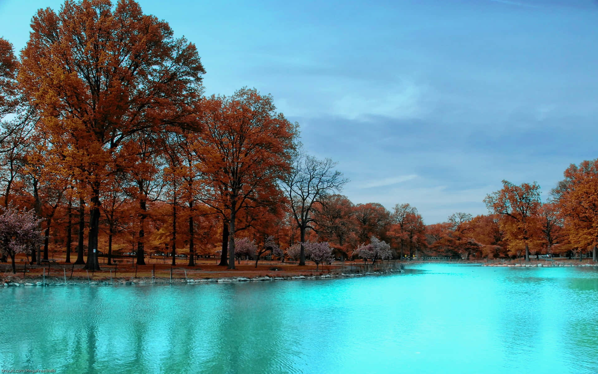Turquoise River Autumn Landscape Wallpaper