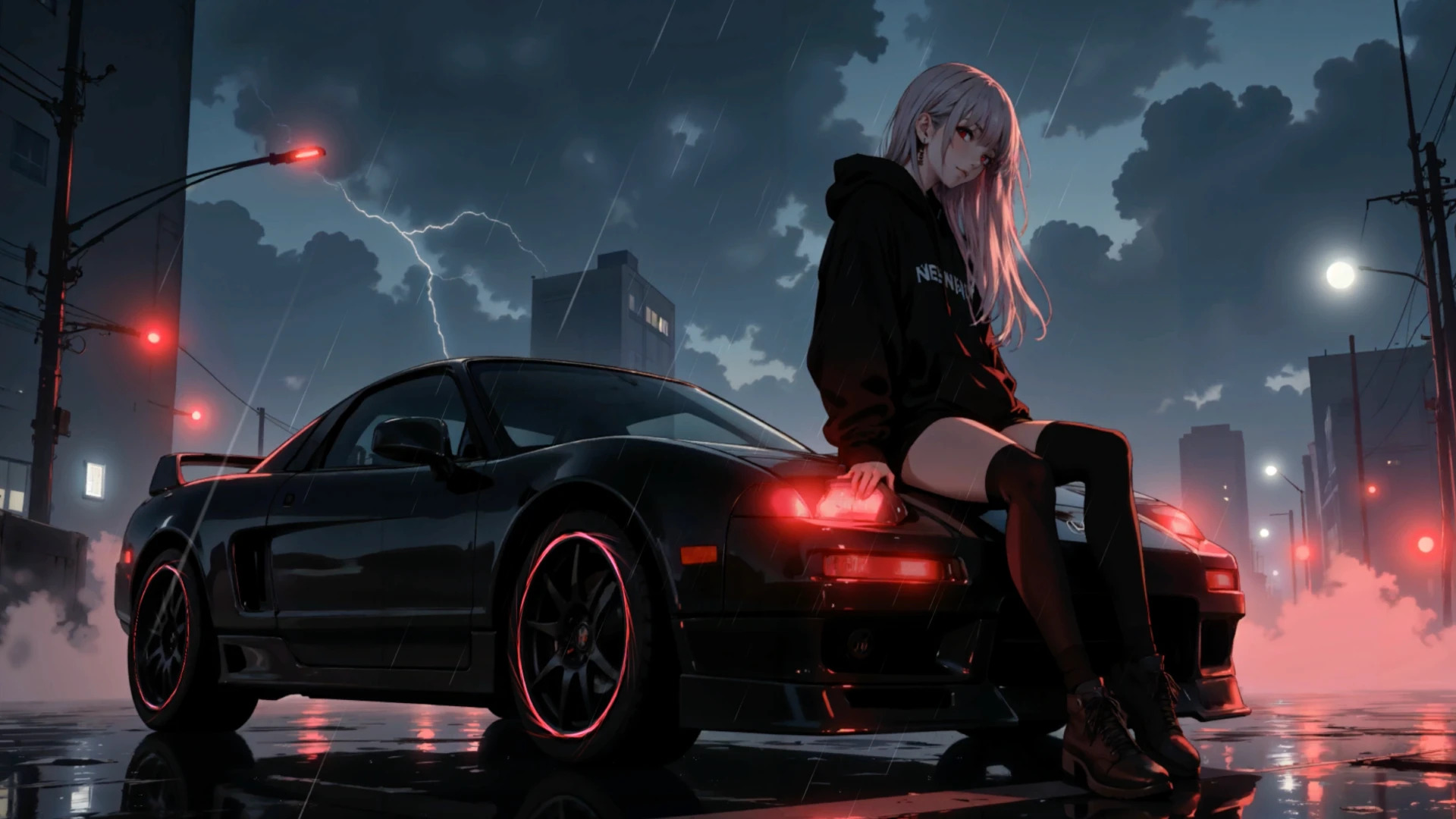 Anime Night Street Car Wallpaper