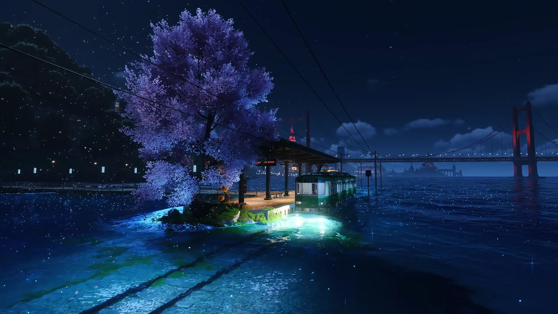 Fantasy Night Train Station Wallpaper