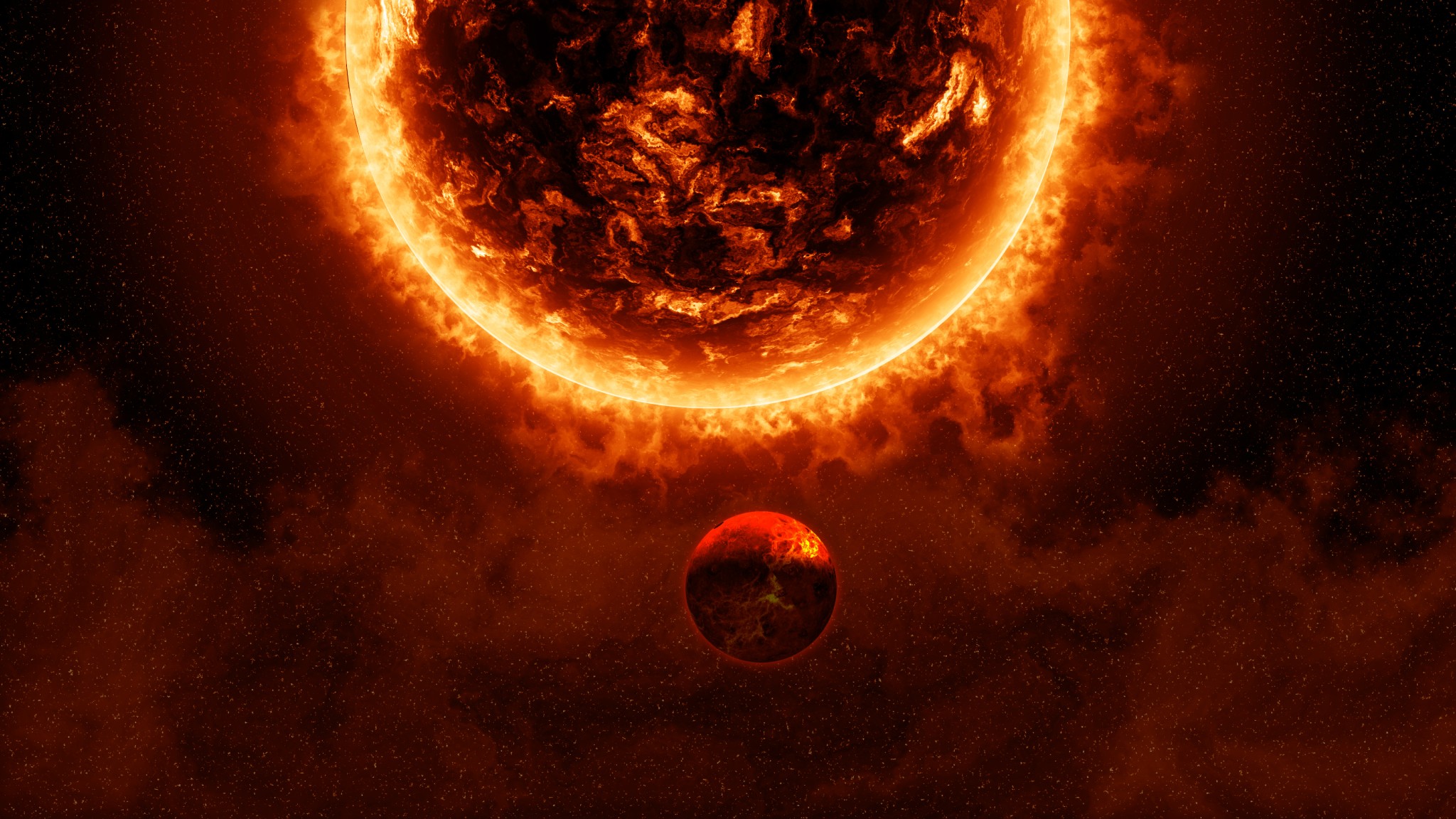 Fiery Sun and Red Planet Wallpaper