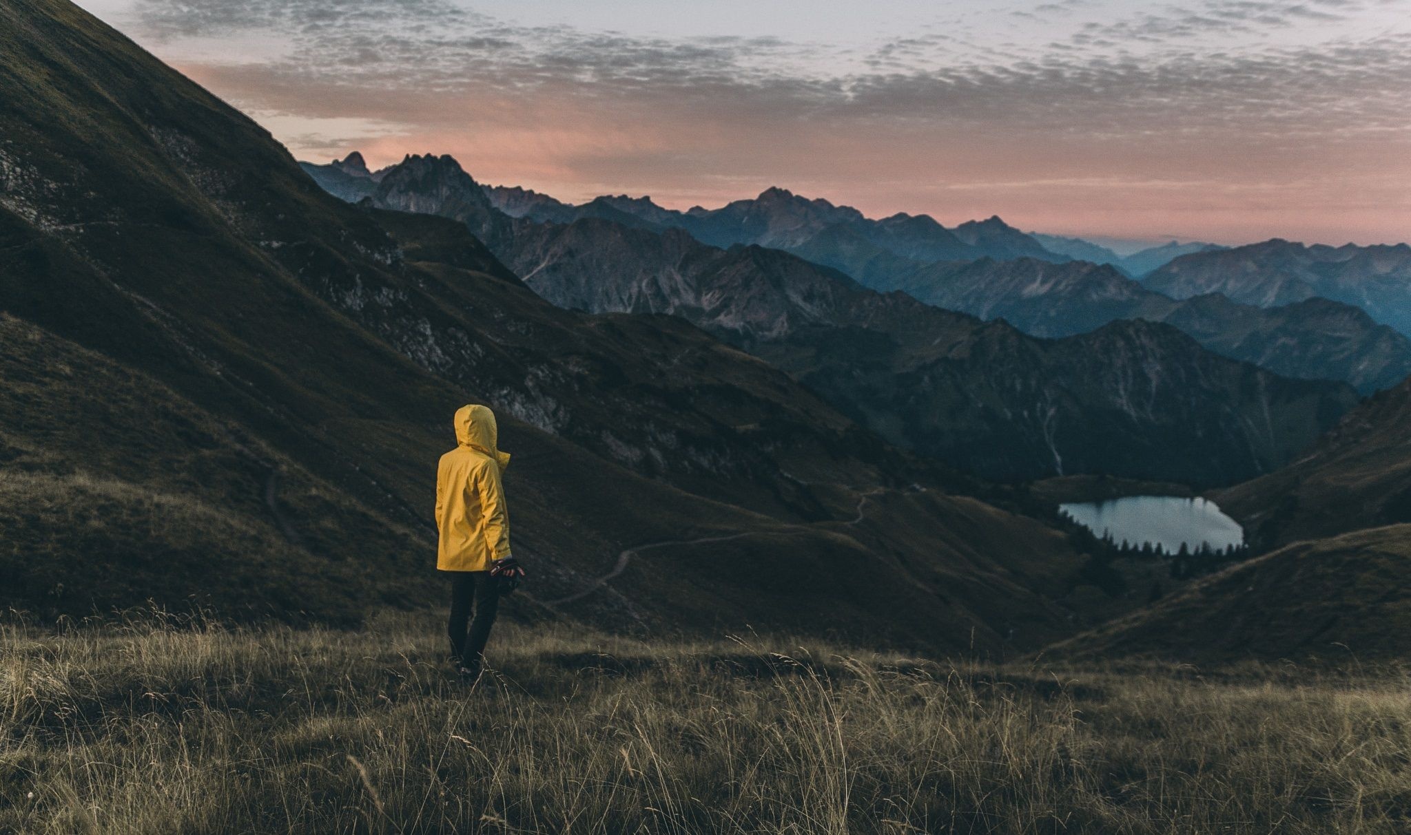 Mountain Sunset Hiker Wallpaper