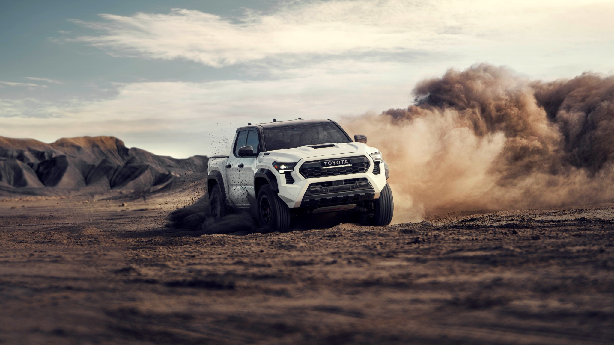 White Toyota Tacoma Desert Drift Wallpaper