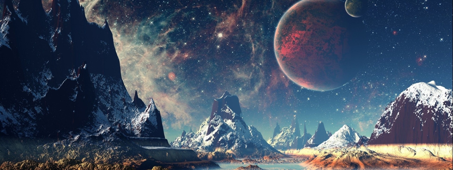 Alien Planet Mountain Landscape Wallpaper – free HD wallpaper