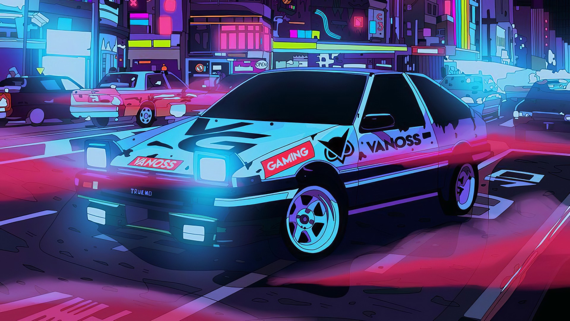 Anime Neon Street Car 4K Wallpaper – free HD wallpaper
