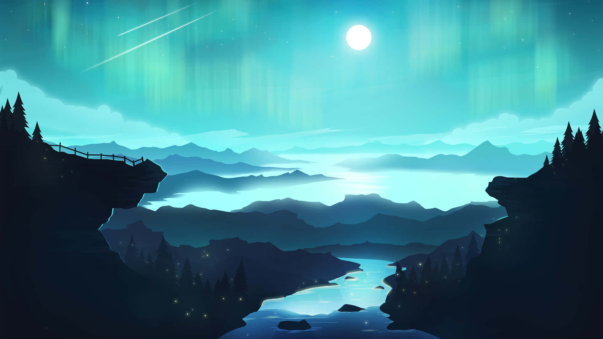 Aurora Mountain Landscape Wallpaper