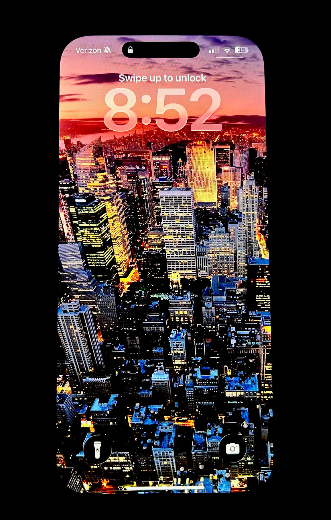 Phone setup preview using Manhattan Aerial Skyline 4K City Wallpaper