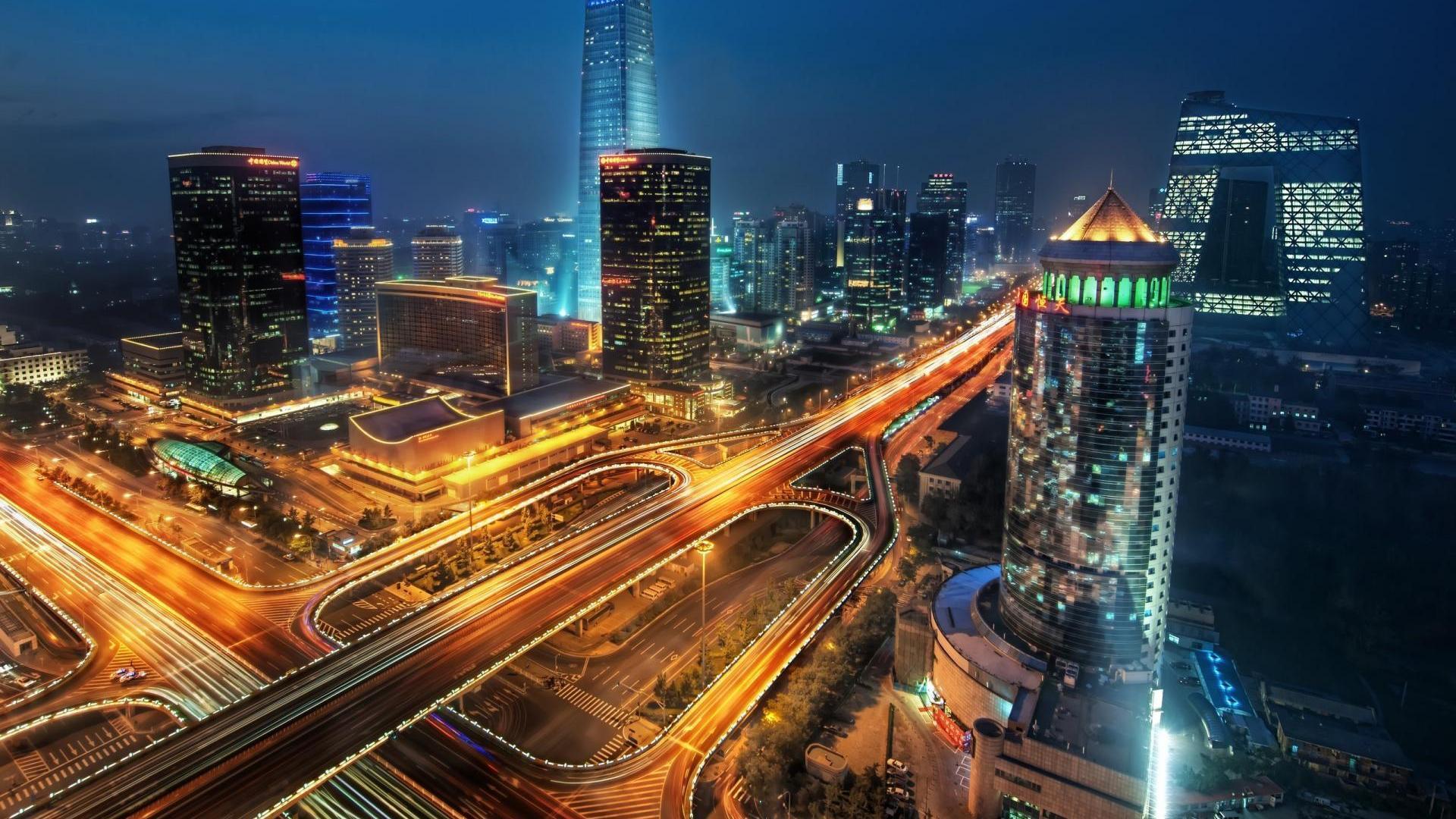 Beijing Traffic Night City Wallpaper