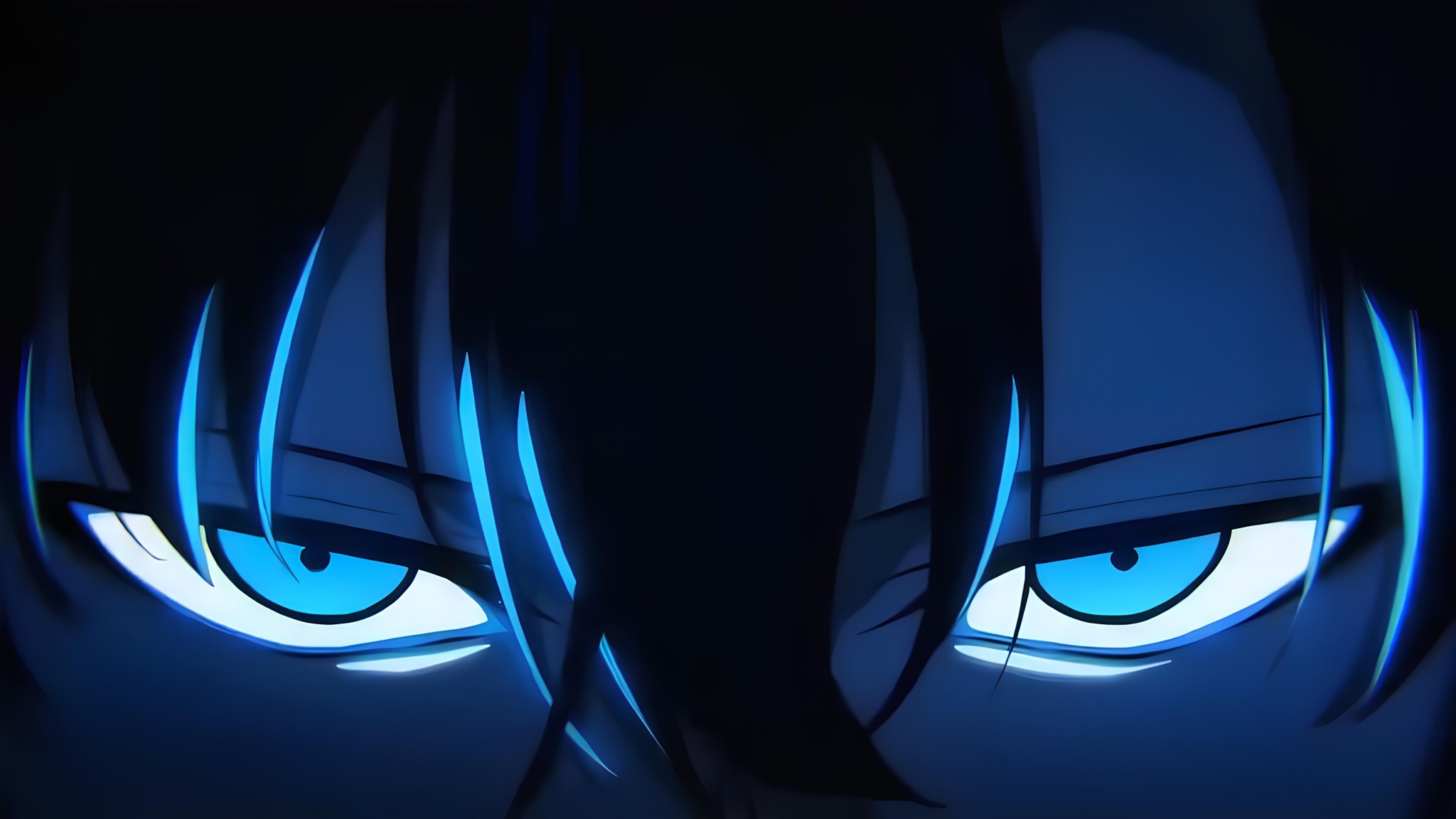 Blue Anime Eyes Dark 5K Wallpaper