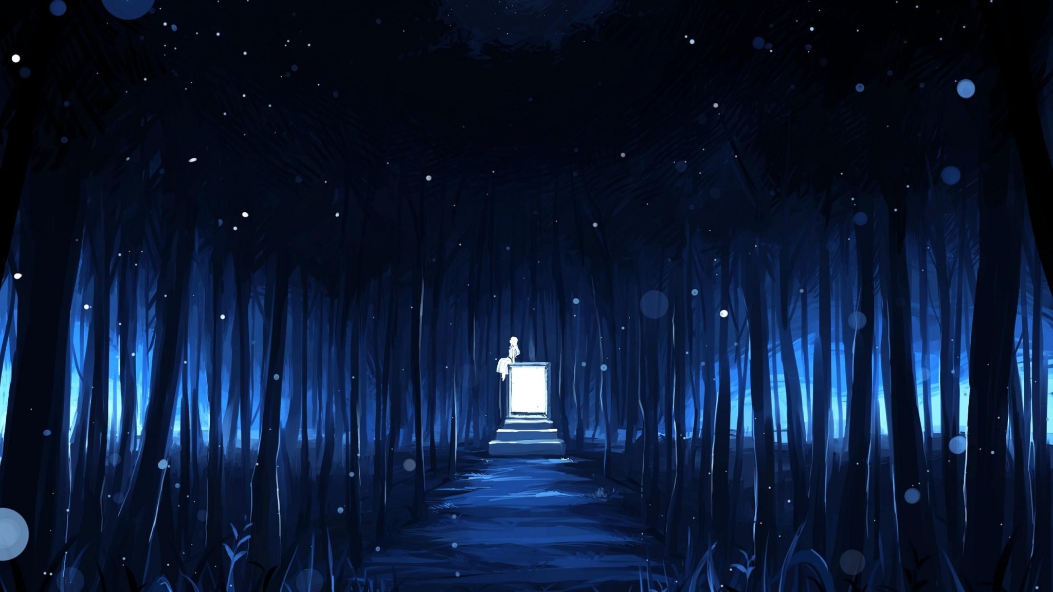 Blue Anime Forest Path Wallpaper – free HD wallpaper