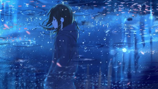 Blue Rain Anime Girl Wallpaper