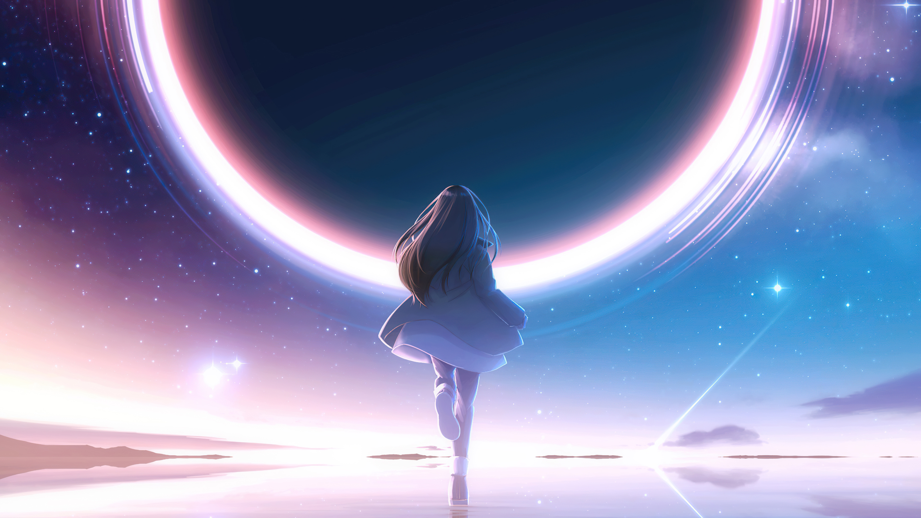Cosmic Anime Girl Eclipse 4K Wallpaper