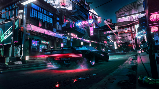 Cyberpunk Neon Alley Car Wallpaper