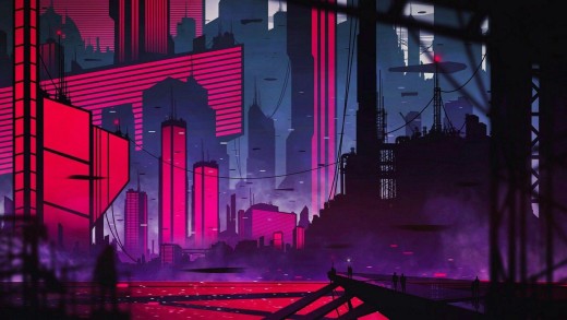 Magenta Cyberpunk City Wallpaper