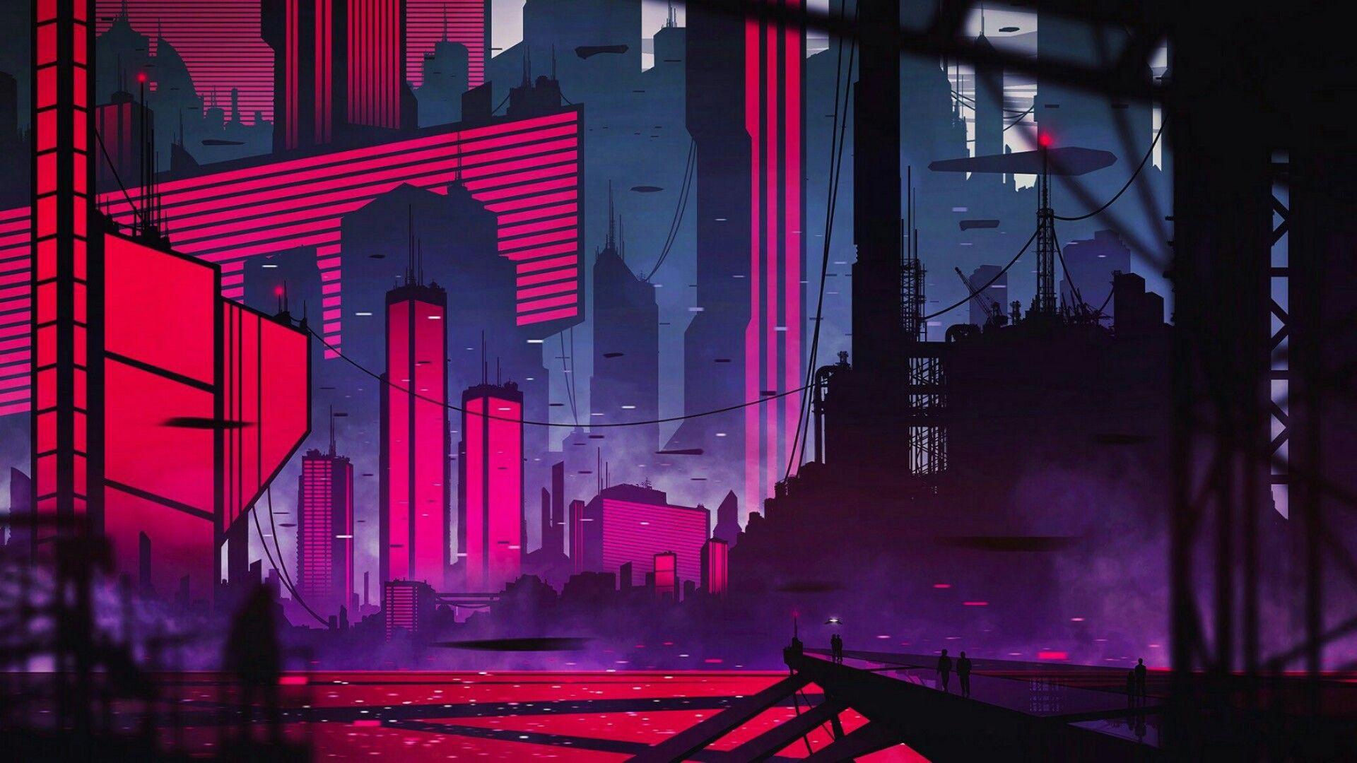 Magenta Cyberpunk City Wallpaper – free HD wallpaper