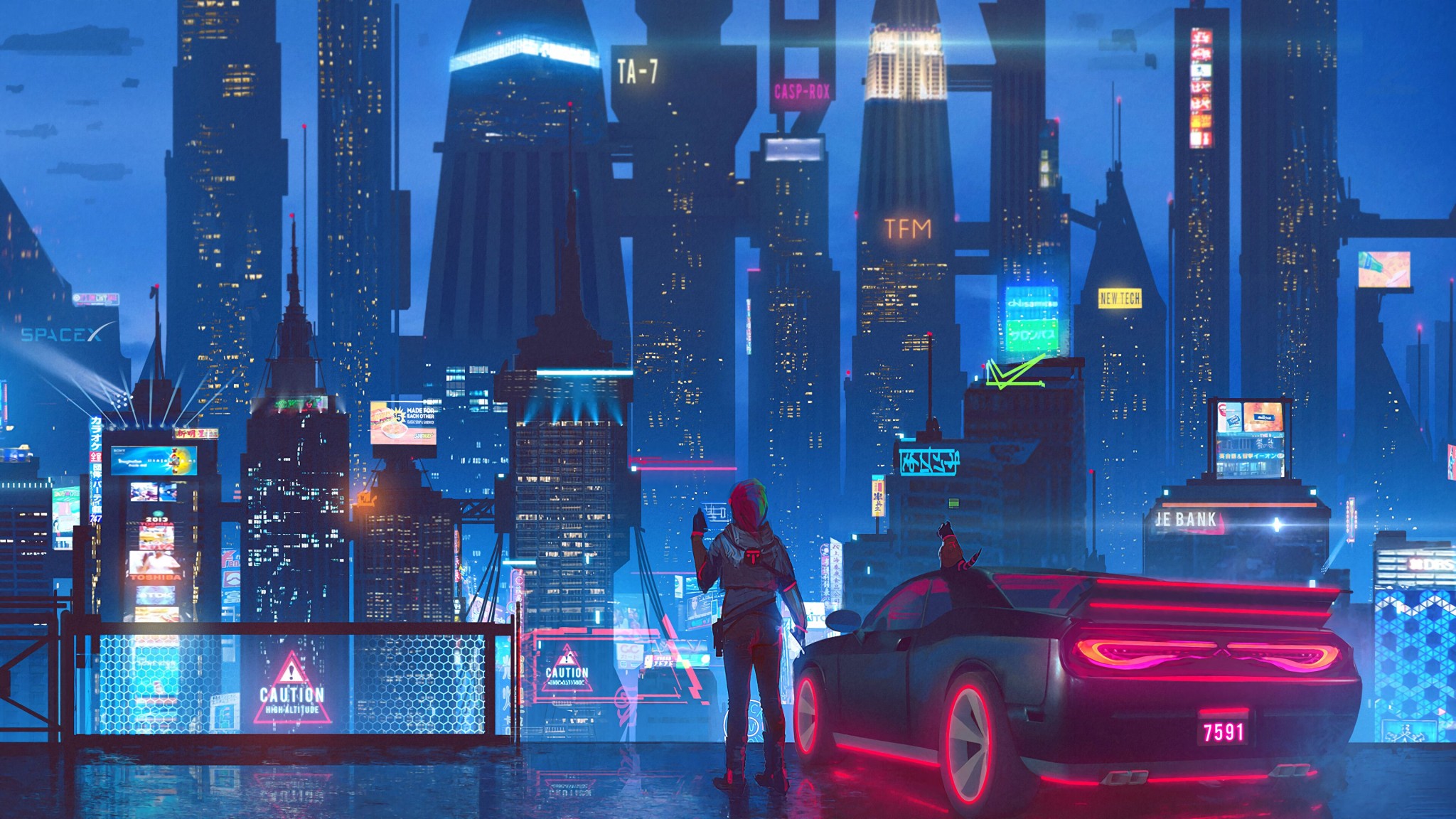 Cyberpunk Neon Car City 4K Wallpaper