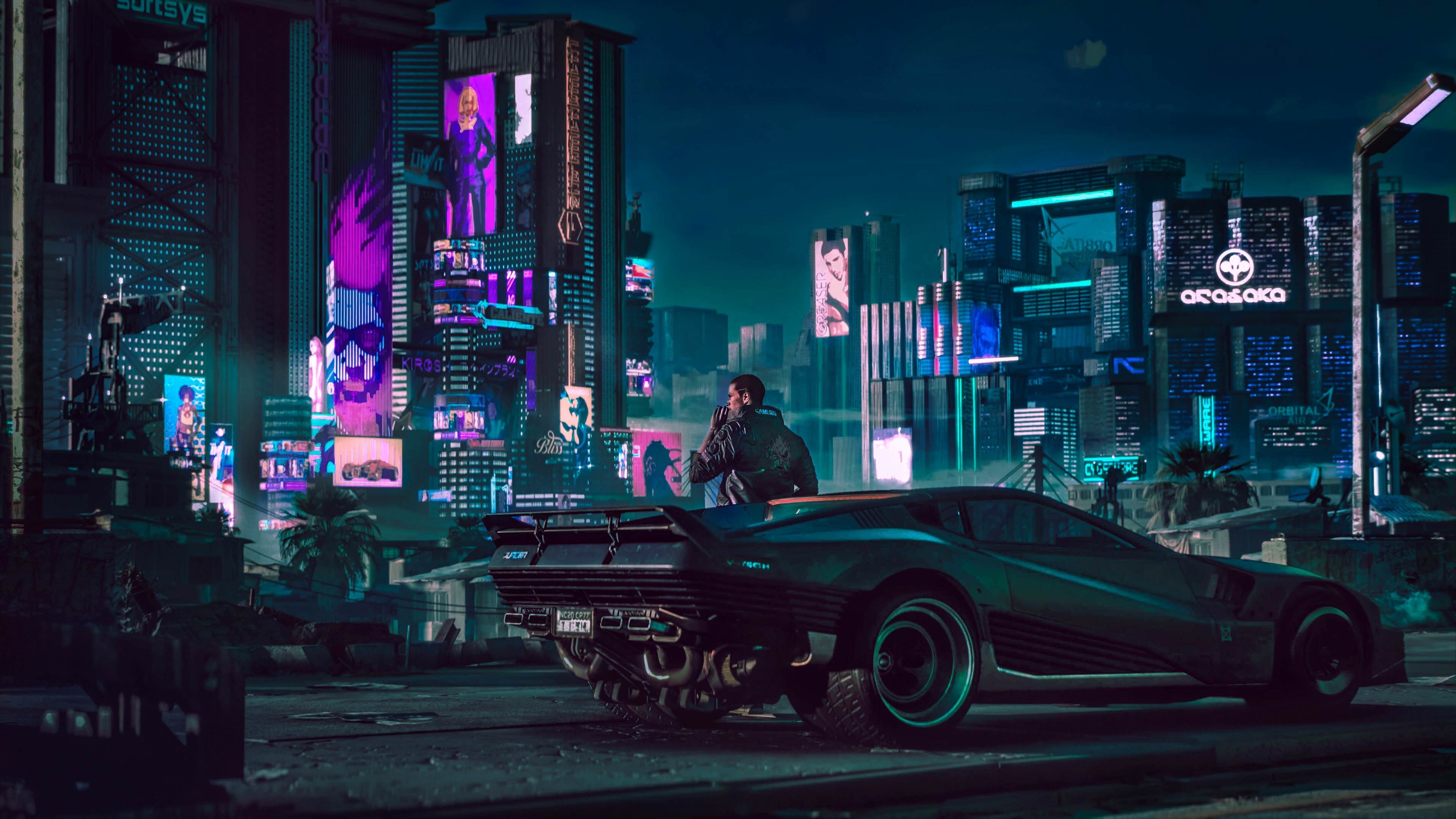 Cyberpunk Neon City Car 4K Wallpaper – free HD wallpaper