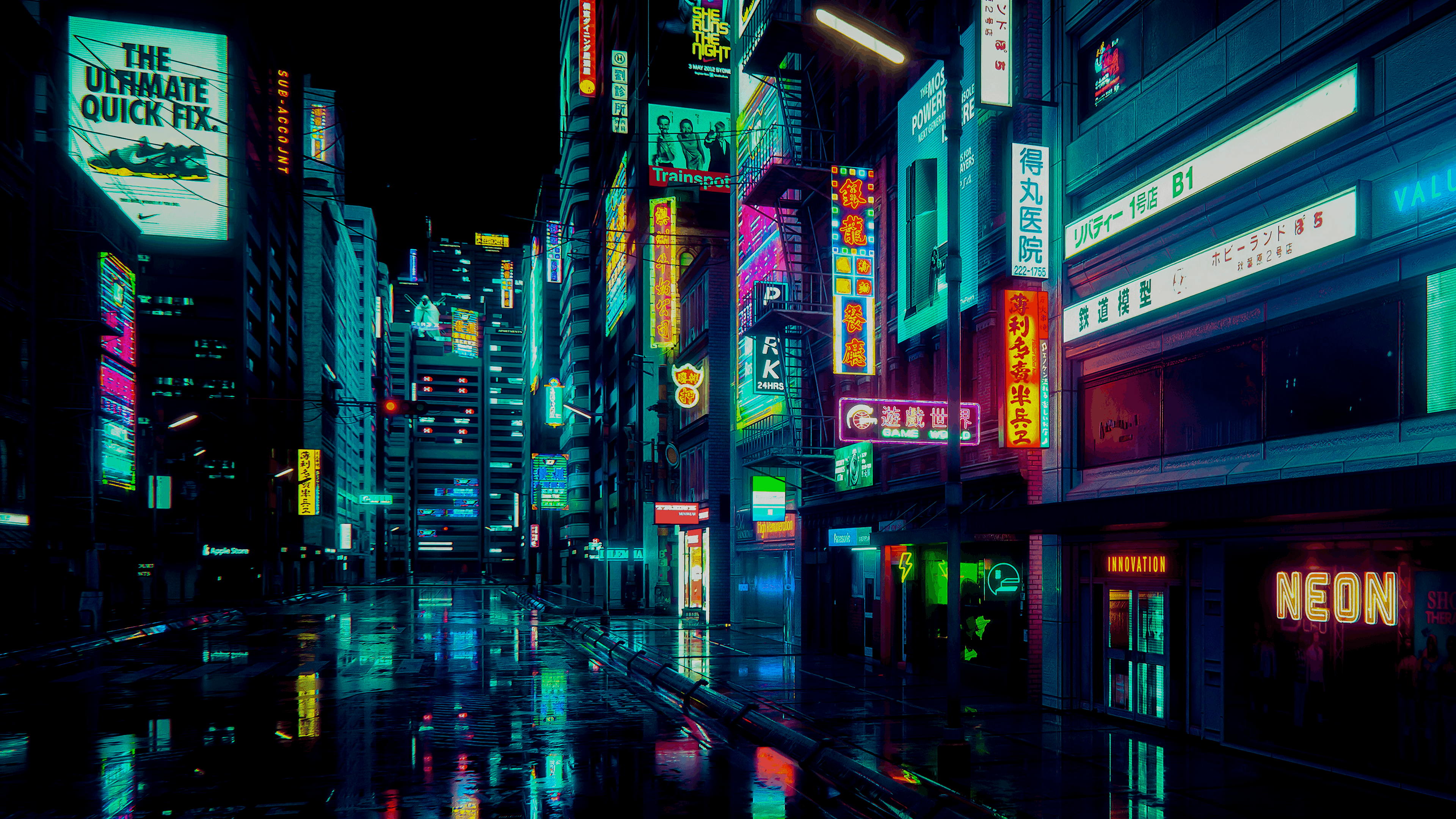 Cyberpunk Neon City Street 4K Wallpaper – free HD wallpaper