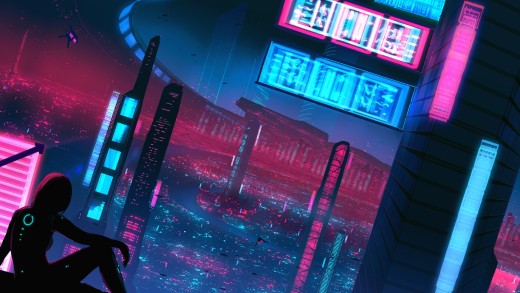 Cyberpunk Neon Skyline Wallpaper