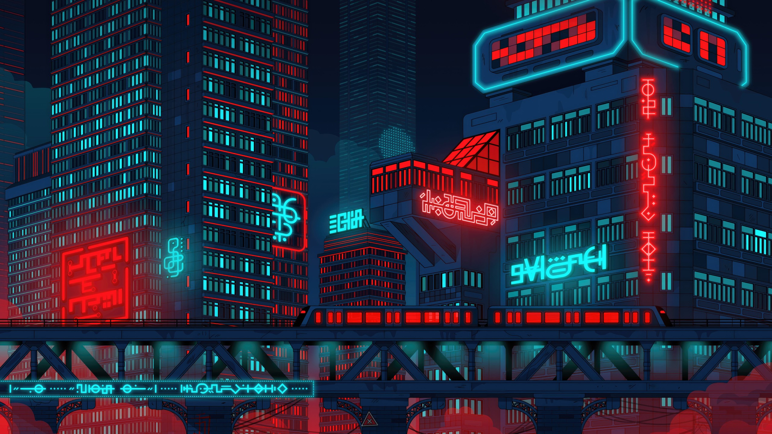 Cyberpunk Neon Train City 5K Wallpaper – free HD wallpaper