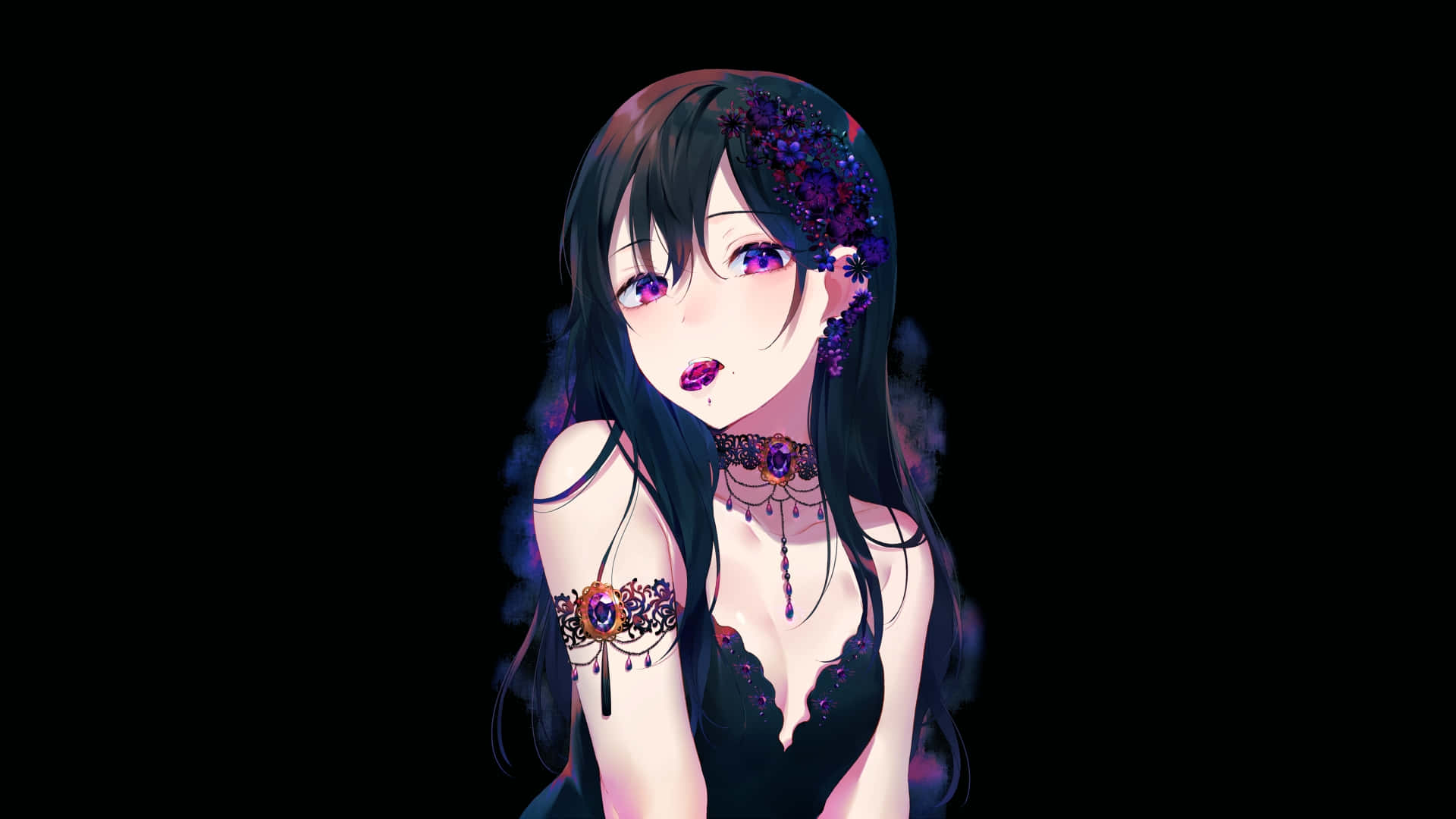 Dark Anime Girl Purple Eyes Wallpaper