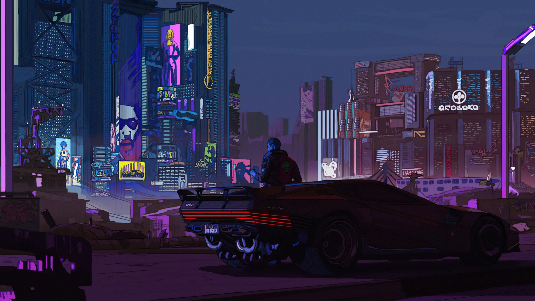 Dark Cyberpunk City Skyline Full HD Wallpaper