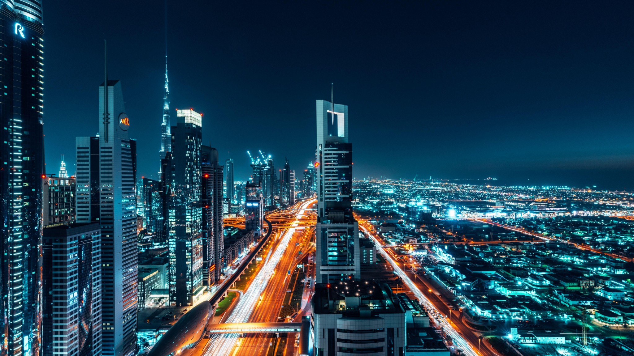 Dubai Skyline City Lights 5K Wallpaper