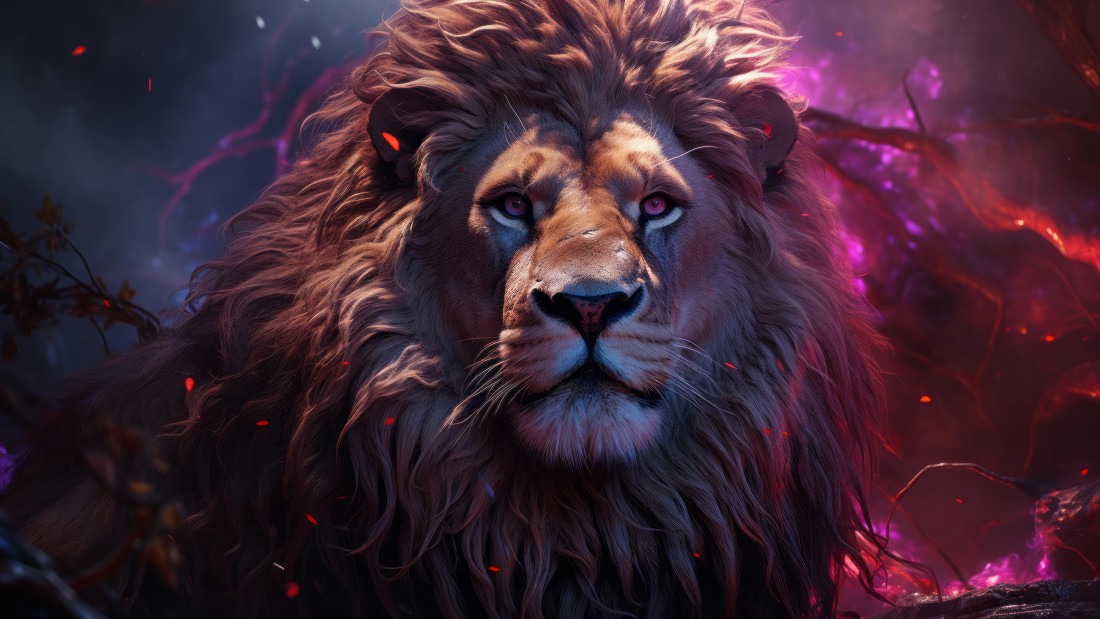 fantasy-lion-4k-wallpaper-purple-glow-3840×2160
