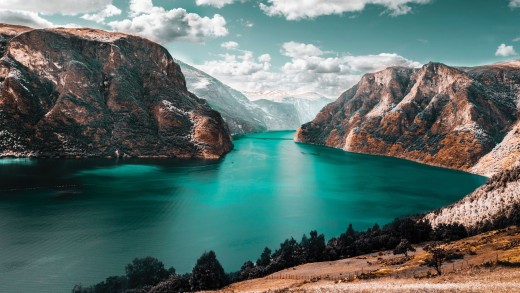 Teal Fjord Landscape Wallpaper