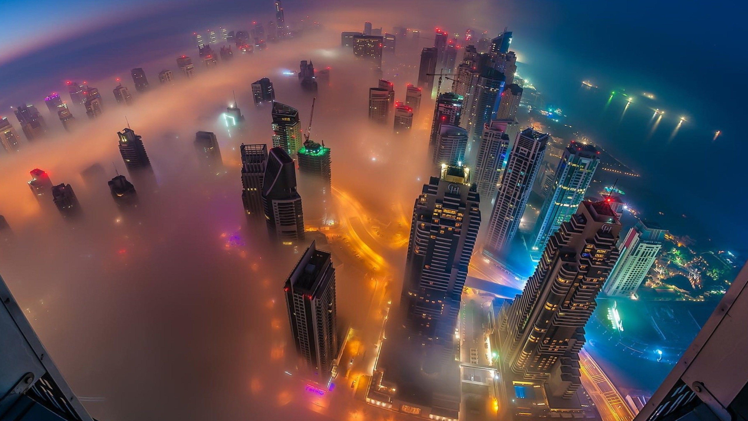 Foggy City Skyline 5K Aerial Wallpaper – free HD wallpaper