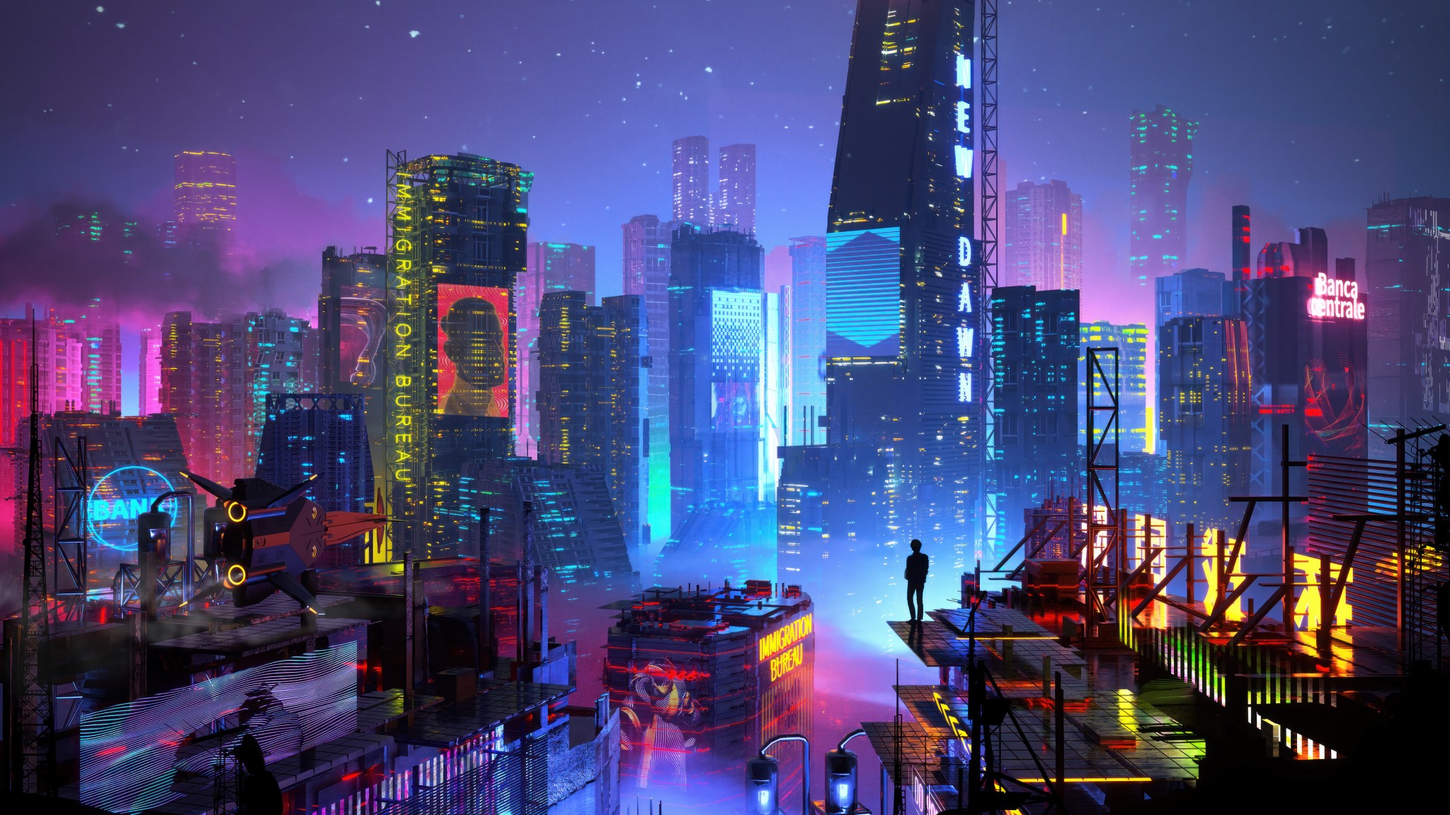 Futuristic Cyberpunk Skyline 4K Wallpaper